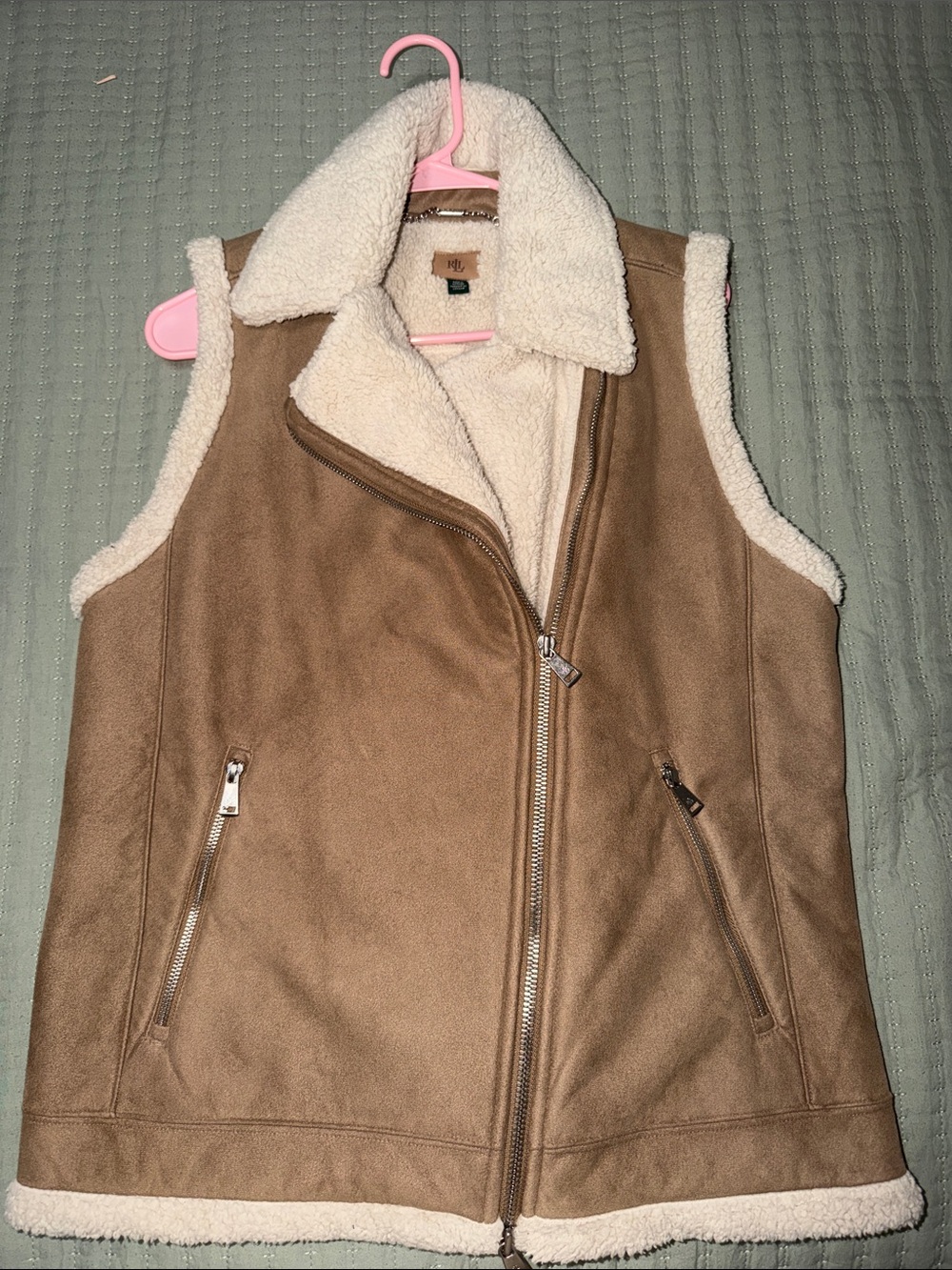 Polo by Ralph Lauren Tan Faux-Suede Sherpa Vest